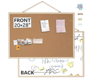 lot 486 image: TooCust 28x20 Cork Board for Walls with Wood Frame, 1 Pack Cork Board White Board Combo