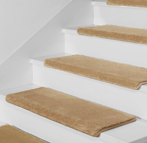 lot 166 image: LOT OF 14 Spurtar Stair Treads for Wooden Steps Indoor Ultra Plush Bullnose Carpet Stair Treads