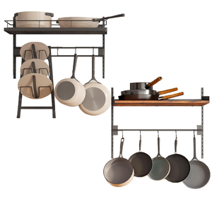lot 180 image: 2 Packs Hanging Pot Rack,Wall Mounted Pot and Pan Organizer,2 Tier Pots Holder for Kitchen Storage