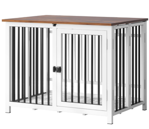 lot 246 image: Heavy Duty Dog Crate Furniture, Fully Assembled exc. Locks, All Metal Frame & Wooden Tabletop