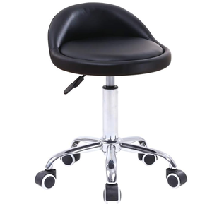 lot 474 image: KKTONER PU Leather Round Rolling Stool with Back Rest