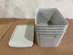 lot 294 image: Lot of 4 Grey Storage Baskets with Lid, Measures 16 x 11 x 8.5