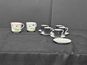 2 Golden Crown 1886 E&K Tea Cups and 5 Espresso Shot Glasses w 6 Saucers