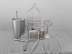 Set of Matching Brown Bathroom Accessories and Shower Squeegee