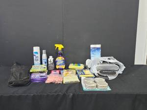 Lot of Various Cleaning Supplies, Gliding FurnitureFlooring Protectors and More