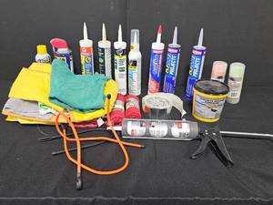 Construction Adhesive, Shop Towels, Various Tubes of Caulk, Caulk Gun, WD-40 and More