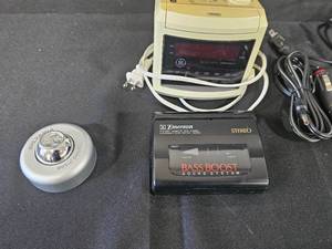 LED Desk Lamps, 2 Calculators, Emerson Cassette Player, Digital Clock, Battery Powered Spotlight