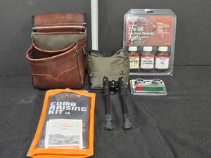 Kolpin Belt Satchel, Birchwood Casey Gun Stock Finish Kit, Allen Sandbag Gun Rest, Weaver Scope Mount, Bi-pod, Comb Raising Kit