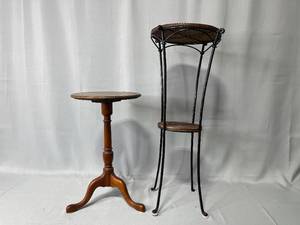 2 Small Round Side Tables (1 Pedestal Style and 1 w Small Secondary Shelf)