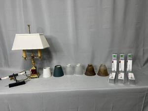 Lot of Various Lighting and Lamp Accessories - VTG Style Lamp (untested), PictureFrame Light (working condition), Electric Candle Sticks (untested)