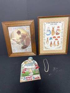VTG Artwork Norman Rockwell June 1921, VTG The Betty Fairy Book, VTG Artwork Beatrix Potter, 10k Clasp (needs repair) on Faux Pearl Necklace