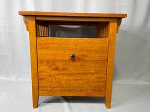 Decretive Lightwood End Table with Shelve and Drawer