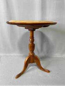Light Wood Pedestal TableSide Table w Removable Marble Top