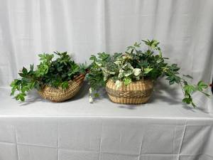Decretive Plants with Basket Holder and Woven Rope Basket Holder
