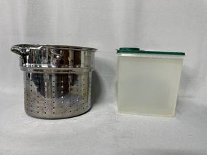Stainless Steel In-Pot Steamer Insert and Plastic Food Storage Container