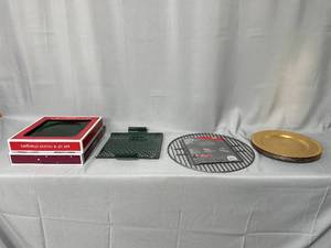 2 Green Sets of 4 Round Chargers, 1 Gold Color Set of 4 Round Chargers, Weber Charcoal Grate