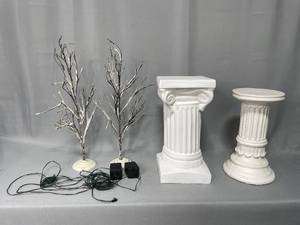 Decorative Pedestals and 2 Decorative Trees