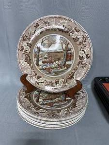 8 Thanksgiving Historic America Frozen Up Johnson Bros England Plates, Dinner is Served Plates (2 w little chips), Chantel Butter Dishes