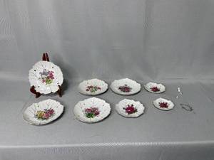 2 Salesman Sample Rings SZ 6, VTG Silver Tone Disney Charm Bracelet, Set of 4 VTG Floral Designs Gold Trim Leaf Shaped Serving Dish 7, Set of 4 VTG Japan Ceramic Plates Rose Leaf Pattern