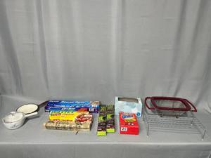 Large Farberware Strainer, Pans (1 w Lid), Assorted Kitchen Used Wraps & Papers
