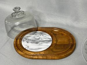 VTG Cheese Plate Dolphin Genuine Teakwood Marble HOrderves Tray w Lid, VTG Tidbit Sandwich Snack Tray Etched Glass w Center Glass Handle, VTG Corn on the Cob Clear Pressed Glass Plates Set of 4