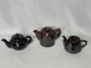 Set of 3 Brown w Lids Small Ceramic Tea Pots (all made in Japan)