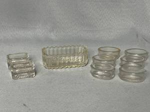 Set of 6 Oval Salt Dips, 2 Rectangle Salt Dips & 1 Larger Rectangle Dip (all clear glass & no spoons)