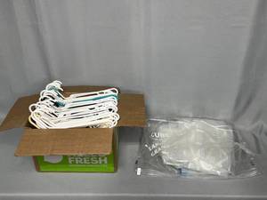 Box of Plastic Hangers & SpaceStorage Bags Various Sizes Vacuum Seal