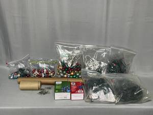Lot of Christmas Lights (untested), Assorted Size & Color Ornaments (some in original boxes), Wrap, ETC