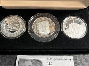 THE GEORGE W. & LAURA BUSH SILVER COMMEM PROOF SET 3 TROY OZ .999 FINE SILVER