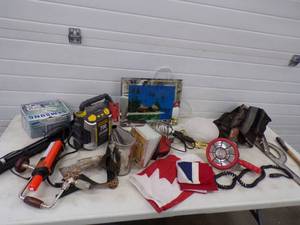 lot 30 image: Assorted Lot with Bee Smoker, Flood Light, Trouble light and lots more