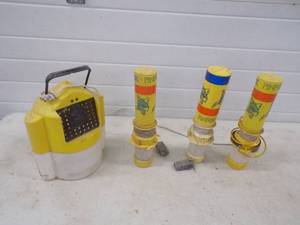 lot 34 image: 3 Lighted Fishing Buoys with Minnow Bucket