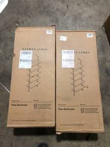 lot 18 image: Lot of  Nathan James Theo White 5-Shelf Ladder Bookcase or Bookshelf with Gold Metal Frame Customer Returns See Pictures