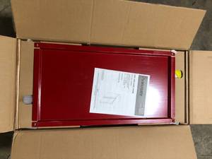 lot 22 image: Husky Ready-to-Assemble 24-Gauge Steel Wall Mounted Garage Cabinet in Red (28 in. W x 29.7 in. H x 12 in. D)   Customer Returns See Pictures