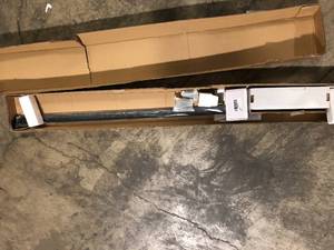 lot 44 image: 5 ft. Black Heavy-Duty Steel Rolling Barn Door Hardware Kit for Single Wood Door with Non-Routed Floor Guide by WINSOON       Customer Returns See Pictures