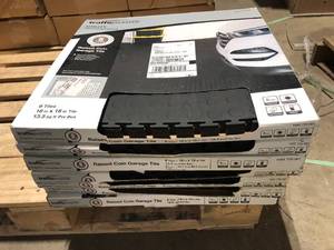 lot 48 image: Pallet of TrafficMaster Black Raised Coin 18 in. W x 18 in. L x 0.1 in. Thick Rubber ExerciseGym Flooring Tiles (6 TilesCase) (13.5 sq. ft.) Customer Returns See Pictures