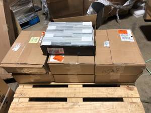 lot 49 image: 7 Boxes of Malta Cliffs Subway 12 in. x 12 in. Glossy Glass Mesh- Mounted Wall Tile (9.7 sq. ft.Case) by MSI Customer Returns See Pictures