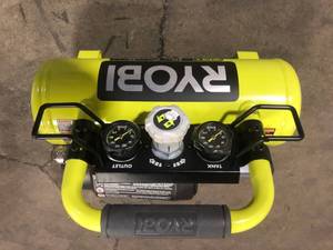 lot 48 image: RYOBI ONE 1 Gal. 120 PSI Portable 18V Horizontal Air Compressor ( 0.5 CFM at 90 PSI ) Customer Returns See Pictures