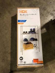 lot 50 image: HDX 4-Tier Steel Wire Shelving Unit in Chrome (36 in. W x 54 in. H x 14 in. D)  Customer Returns See Pictures