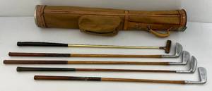 lot 7 image: Vintage McGregor Dayton Wood Saft Golf Clubs With Vintage Canvas Golf Bag & More