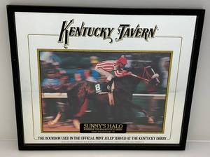 lot 18 image: Vintage Kentucky Tavern Sunnys Halo Winner Of The 109th Kentucky Derby Framed Picture Mirror 17 x 20