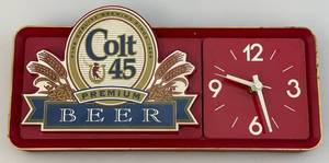 lot 21 image: Vintage Colt 45 Premium Beer Clock (Works) 1 14 W 5 14  H x 11 L