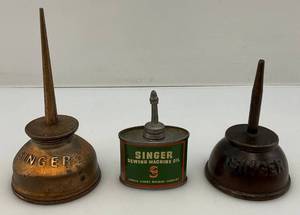 lot 27 image: Misc. Vintage Oil Cans Including Singer