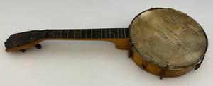 lot 54 image: Vintage Ukulele Banjo With Writing (AS SEEN)