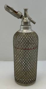 lot 72 image: Early 1900s Sparklets London Glass Soda Syphon Encased In Wrie Mesh, Shabby Style 13 T