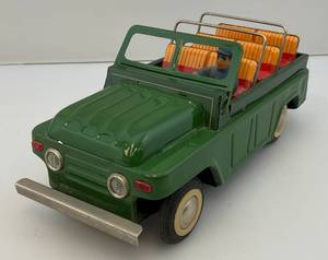 lot 109 image: 1980s China Miniature 9 Tin Litho Friction Jeep (WORKS Has Driver No Sterring Wheel)