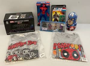lot 149 image: Misc. Vintage Action Figures & T-Shirts  (NIB)