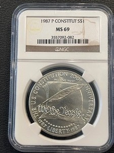 1987-P Constitution Silver Dollar NGC MS69