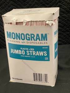 lot 15 image: J4 - Monogram Red Jumbo Plastic Straws - 500 Count