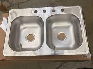 lot 9 image: Elkay Stainless Steel 33 x 22 Double Bowl Drop-in Kitchen Sink